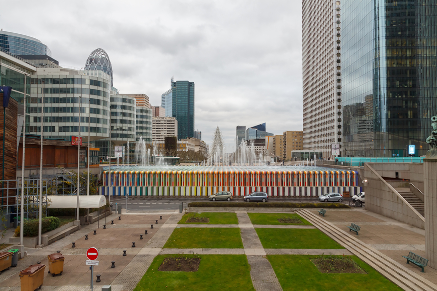 Paris, France - December 21, 2014: Modern architecture of the La Defense district. La Defense is the major business district of the Paris.