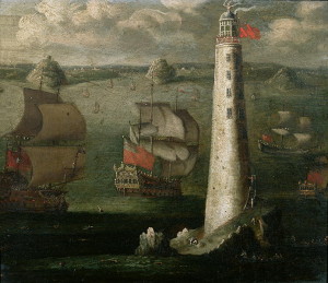 Men-o’-War and other Vessels before the Eddystone Lighthouse