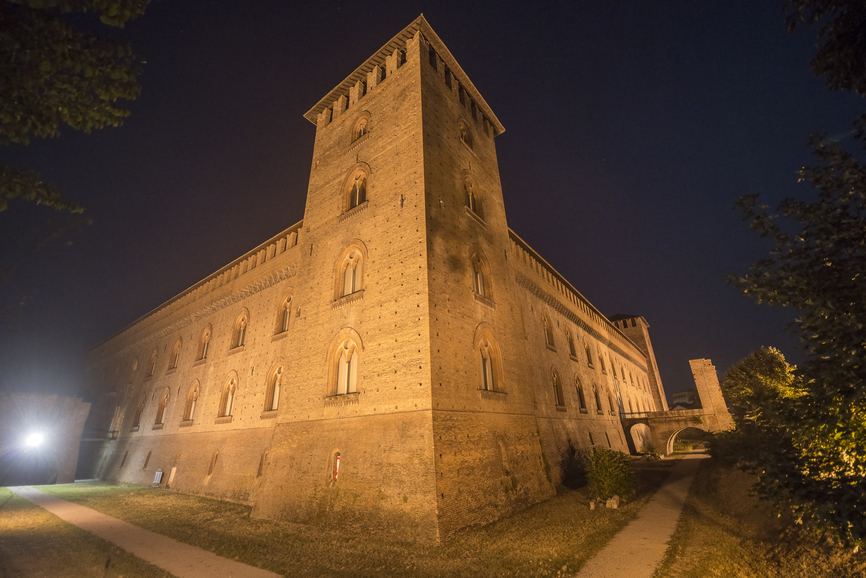 Pavia (Lombardy, Italy): the castle of Visconti at evening