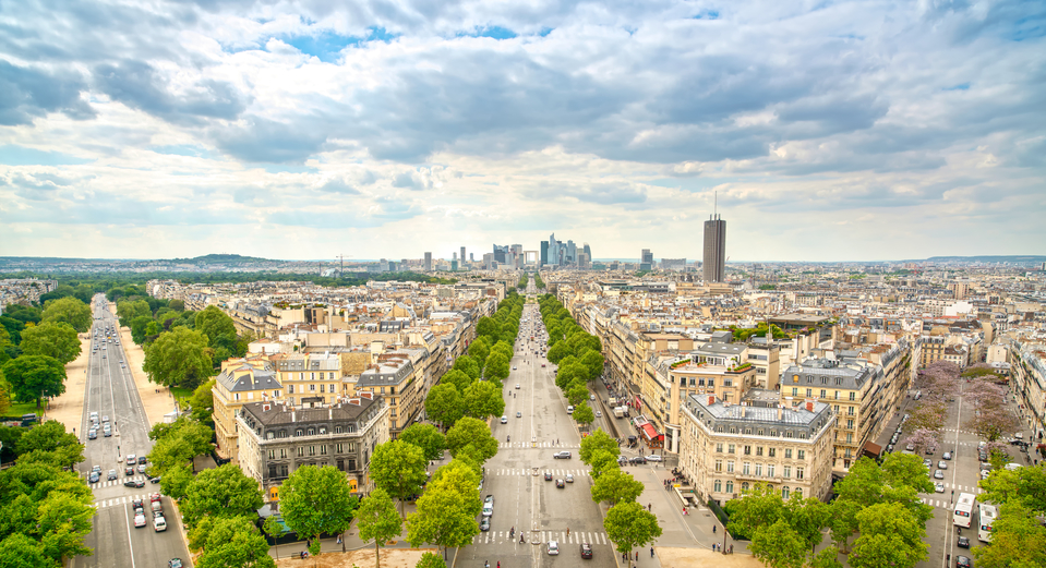 La Defense business area, La Grande Armee avenue. View from Arc de Triomphe. Paris, France, Europe. © StevanZZ, Depositphotos.