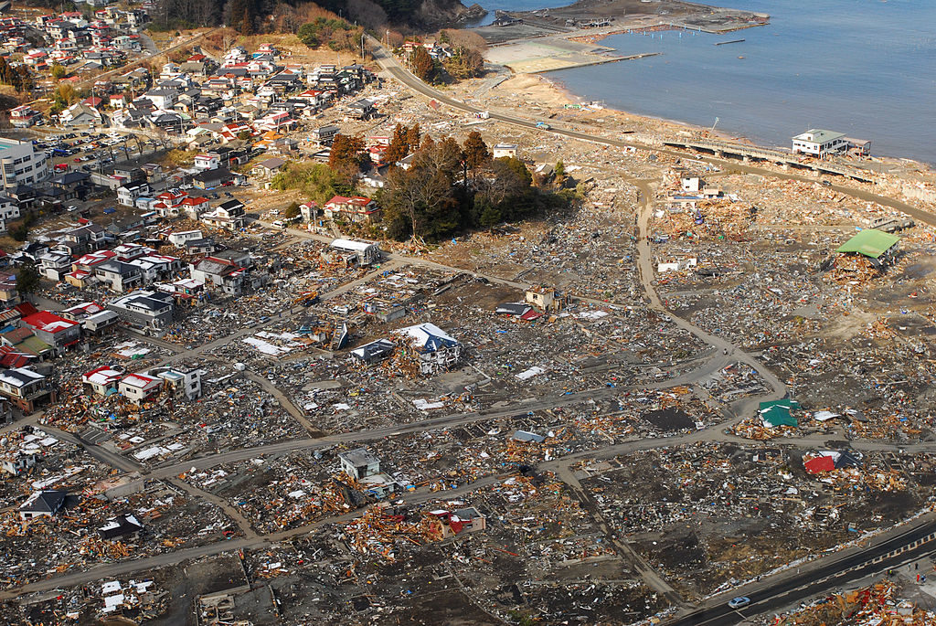 Veduta aerea della località di Kirikiri a Ōtsuchi, nella prefettura di Iwate, devastata dal terremoto e dallo tsunami.