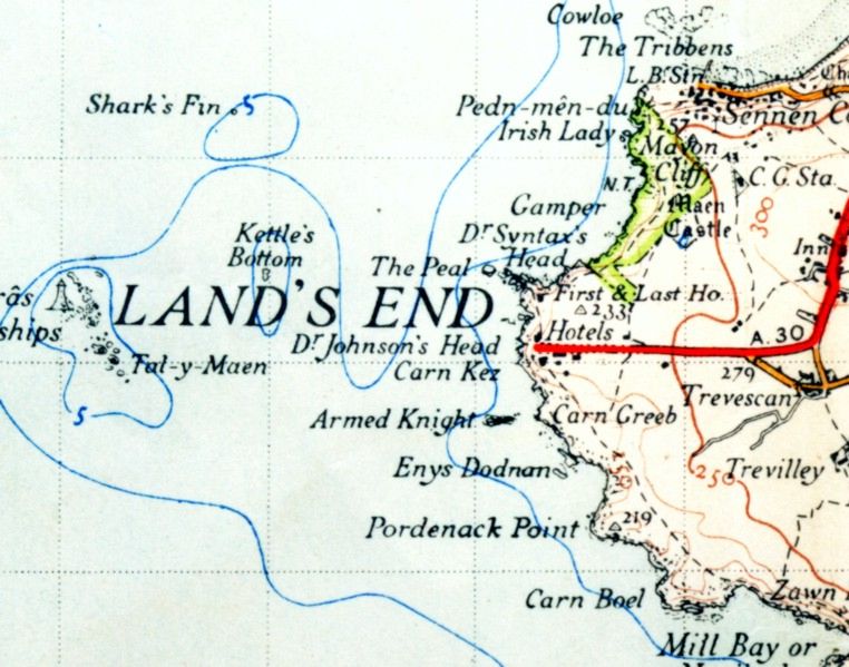 Land's End in una mappa del 1946.