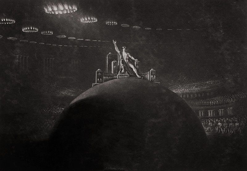 Satana presiede il consiglio infernale, incisione di John Martin, 1824