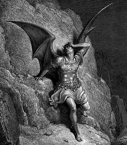 Satana/Lucifero in una incisione di Gustave Doré per il Paradise Lost di Milton.