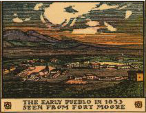 The early pueblo in 1853 seen from Fort Moore