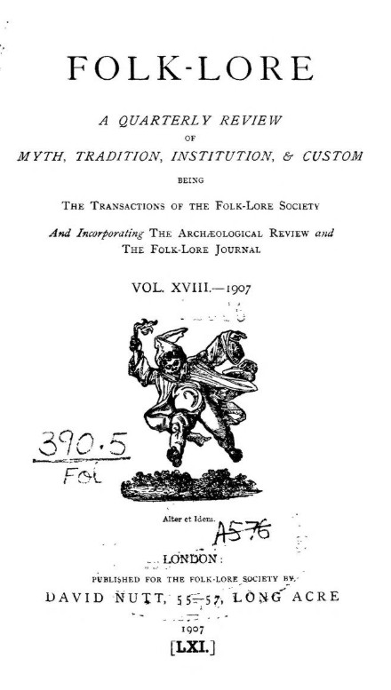 Frontespizio di "Folk–Lore", vol. XVIII, 1907