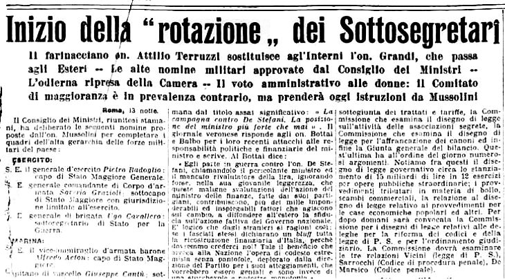 "Inizio della rotazione dei sottosegretari", da La Stampa, 14 maggio 1925