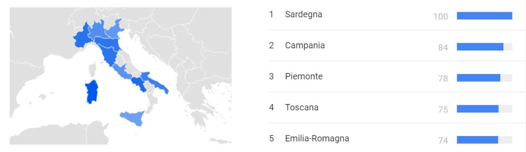 distribuzione regionale del termine bagarino (2020)