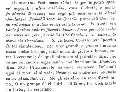 Definizione di "cerretano" nel Vocabolario degli Accademici della Crusca, 5a edizione