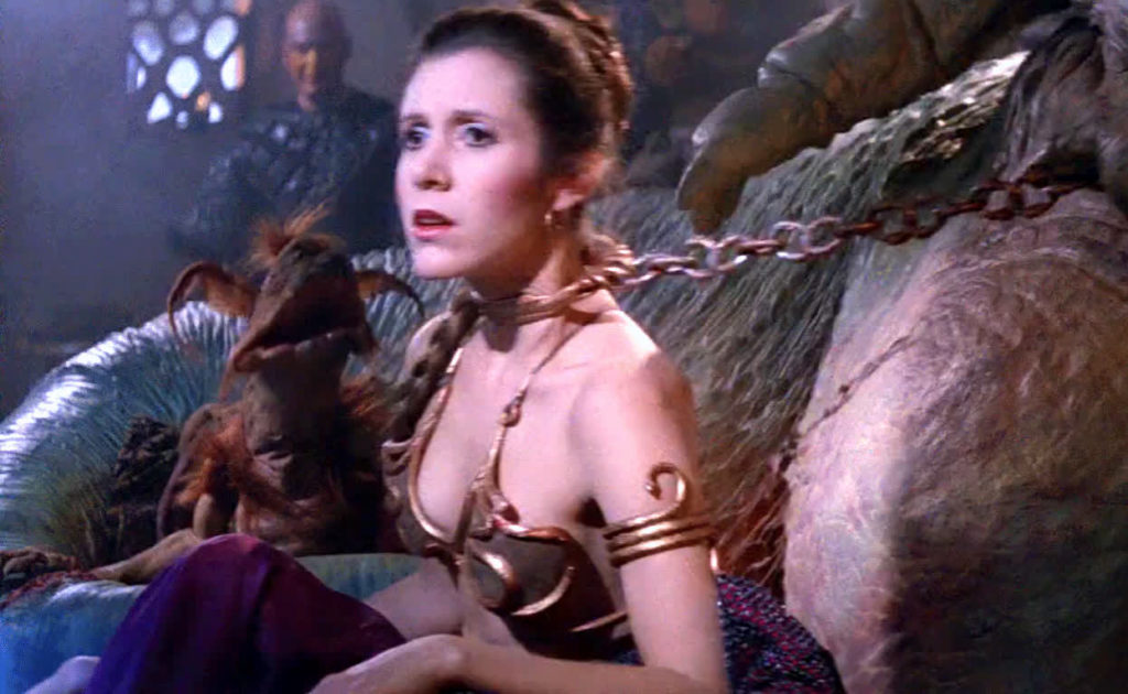Leia in catene in una scena di "Il Ritorno dello Jedi" (1983)