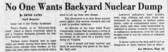 "No One Wants Backyard Nuclear Dump", Daily Press 29 Jun 1980, Virginia