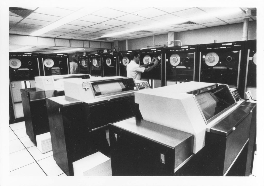 "Computers are used by specialists in NORAD Headquarters to keep track of information received daily." Caption from U.S. Information Agency photo.
Source: National Archives, Still Pictures Branch, RG 306-PSE, box 79