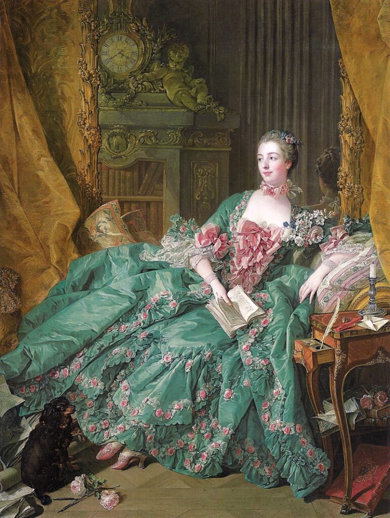 Madame de Pompadour con abito in taffetà, ritratto