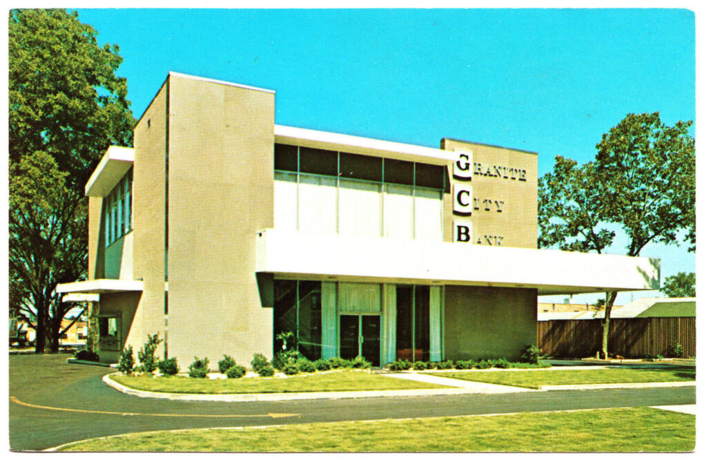 Edificio della Granite City Bank in Heard Street a Elberton, anni '80