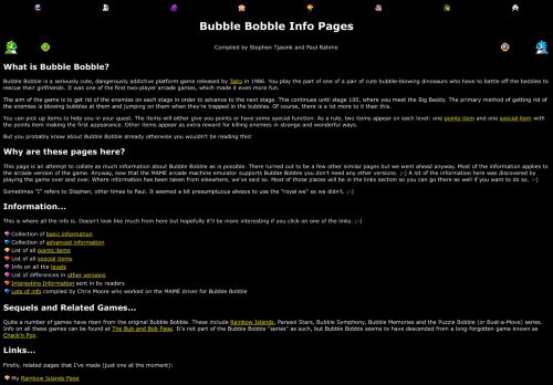 The Bubble Bobble info page