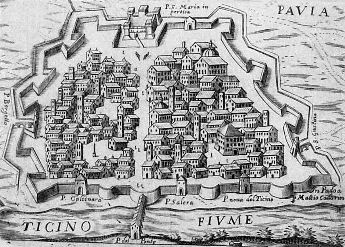 pianta di Pavia di fine XVI secolo