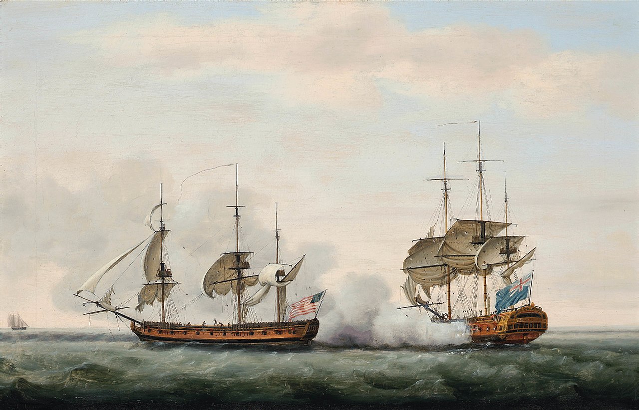 la nave Bridgewater della Compagnia delle Indie Orientali si difende da un attacco dei corsari americani