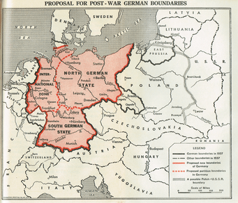 Mappa della Germania con le suddivisioni proposte dal piano Morgenthau